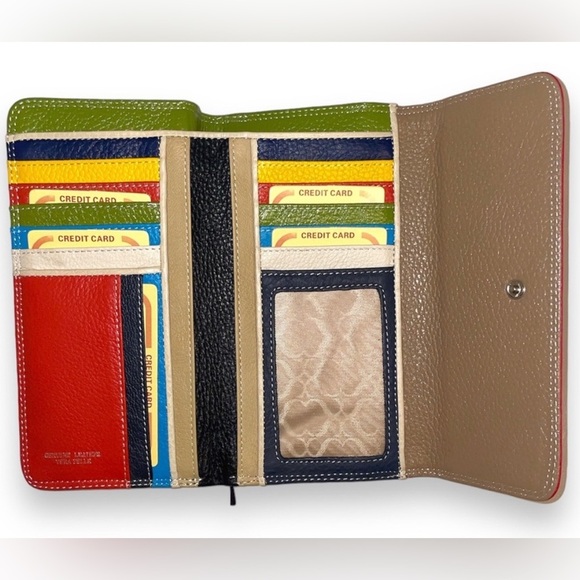 Vera Pelle Genuine Leather Multicolored Card Holder Wallet coin purse - Picture 3 of 6
